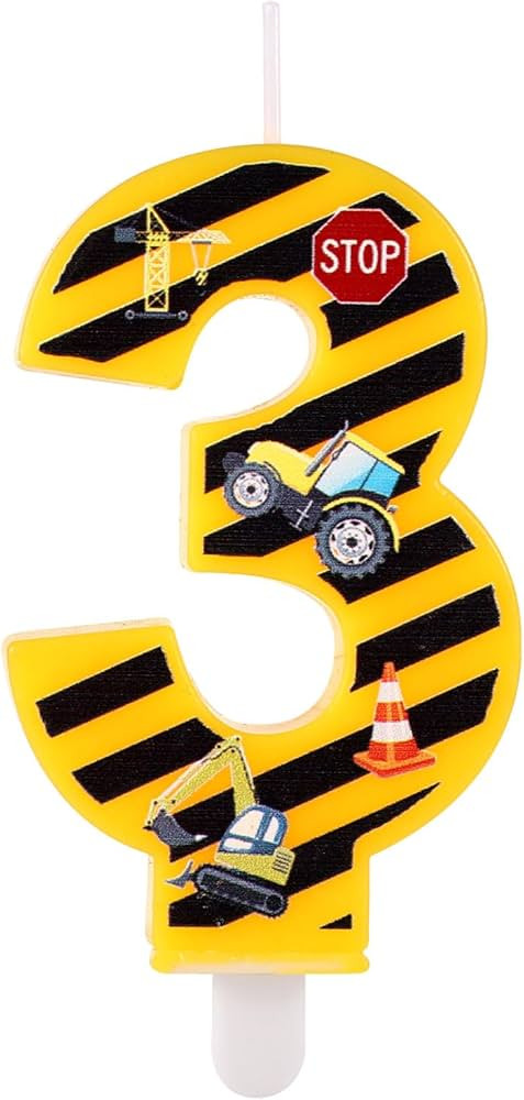 Construction Birthday Candle, Happy Birthday Candles Numbers Construction Cake Topper Yellow and ... | Amazon (US)