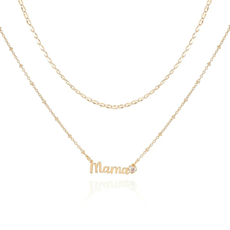 Time and Tru Women's Gold Tone Mama Layered Necklace Set, 2-Piece | Walmart (US)