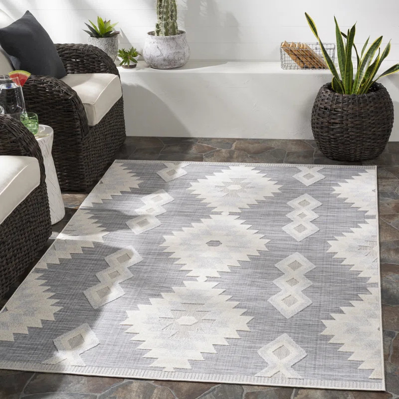 Clio Southwestern Denim/Ivory Indoor / Outdoor Area Rug | Wayfair North America