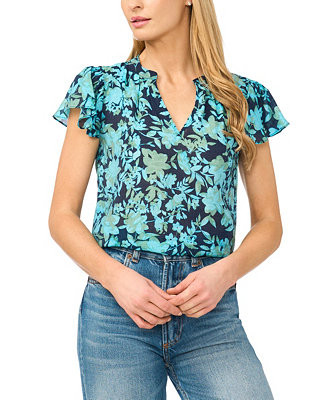 CeCe Women's Short-Sleeve Shirred V-Neck Blouse - Macy's | Macy's