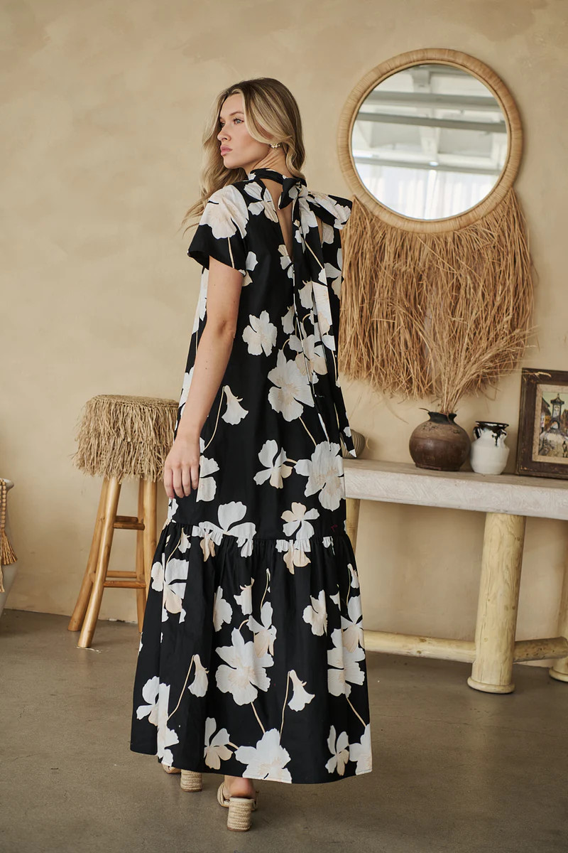 Medina Floral Dime Mockneck Maxi Dress | Sugarlips