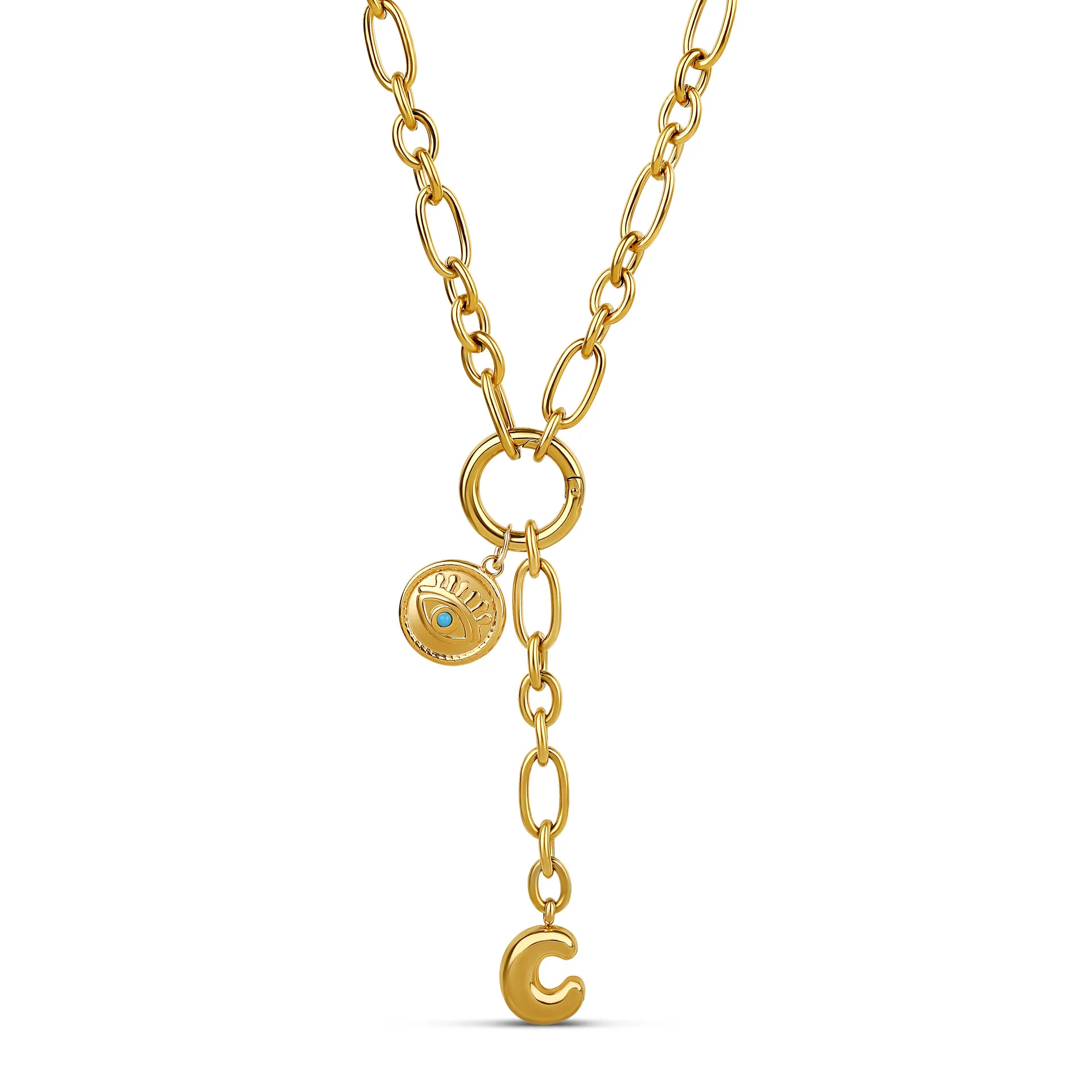 Initial Gold Drop Necklace with Eye Charm | Hannah B Jewelry