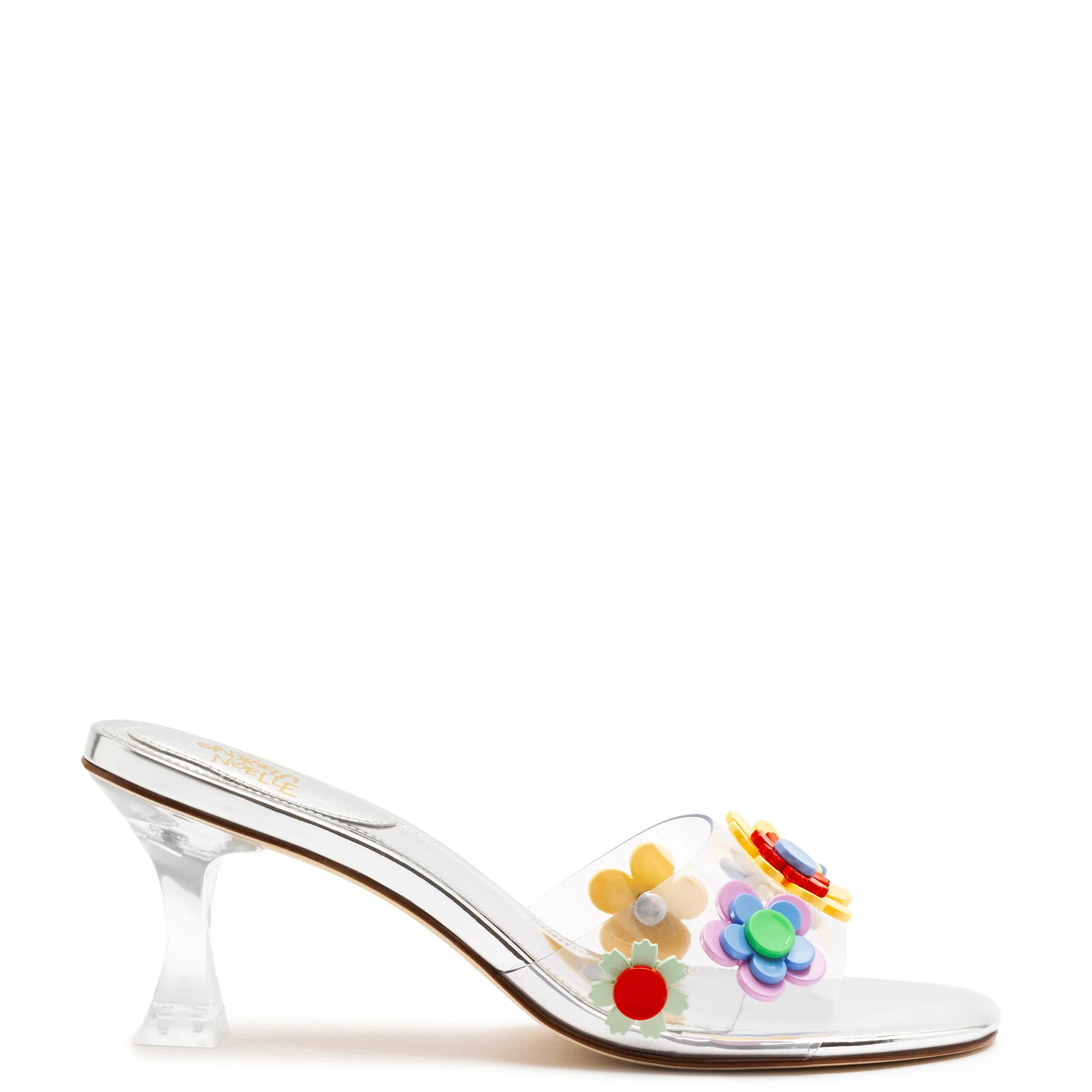 Larroudé x Gabriela Noelle: Garden Mule In Silver Specchio and Multicolor Acrylic | Larroude