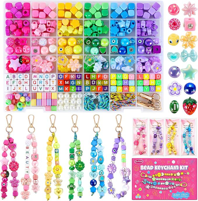 Funtopia DIY Bag Charms, 394 Pcs Acrylic Bead Keychain Making Kit | 12 Color Series Charms for je... | Amazon (US)