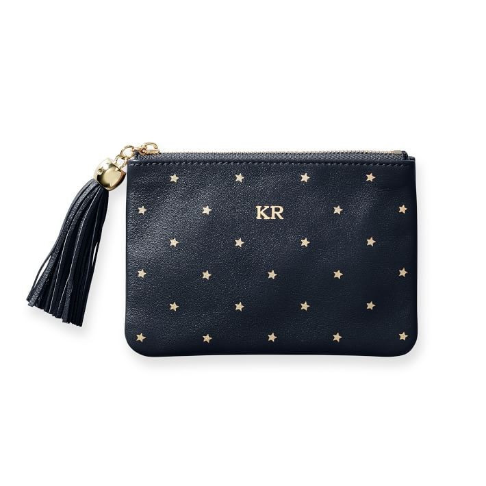 Leather Tassel Zipper Pouch, Foil Debossed | Mark and Graham