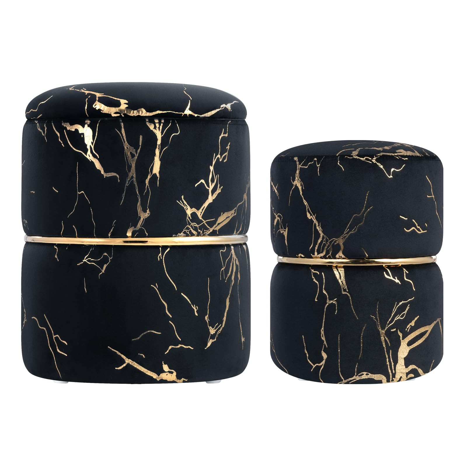 Furniliving 16" Vlvet Round Ottoman with Storage Set of 2, Modern Footrest Upholstered Footstool ... | Amazon (US)