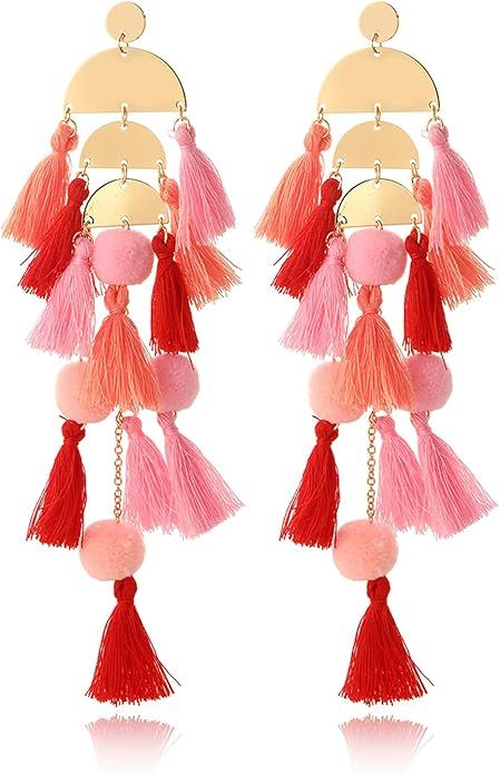 Long Tassel Earrings for Women - Colorful Large Statement Earrings Bohemian Earrings Hawaiian Sum... | Amazon (US)