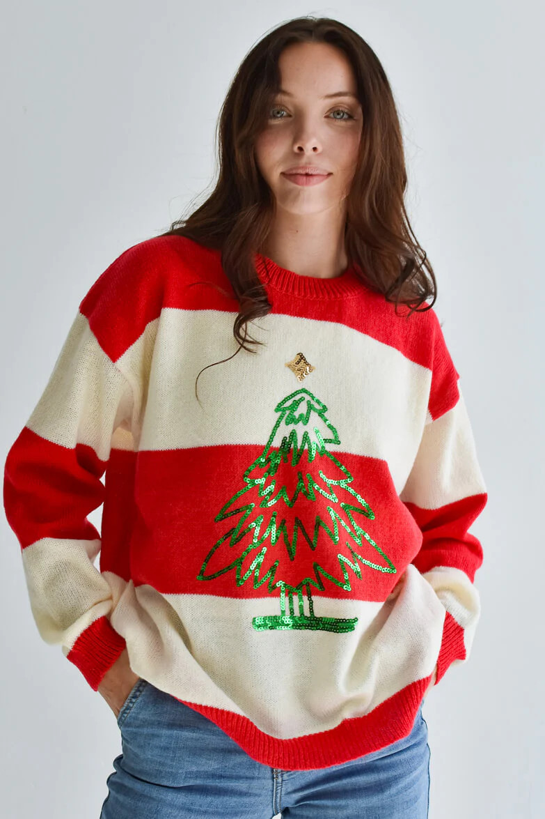 Sequin Christmas Tree Rugby Style Sweater | Confête