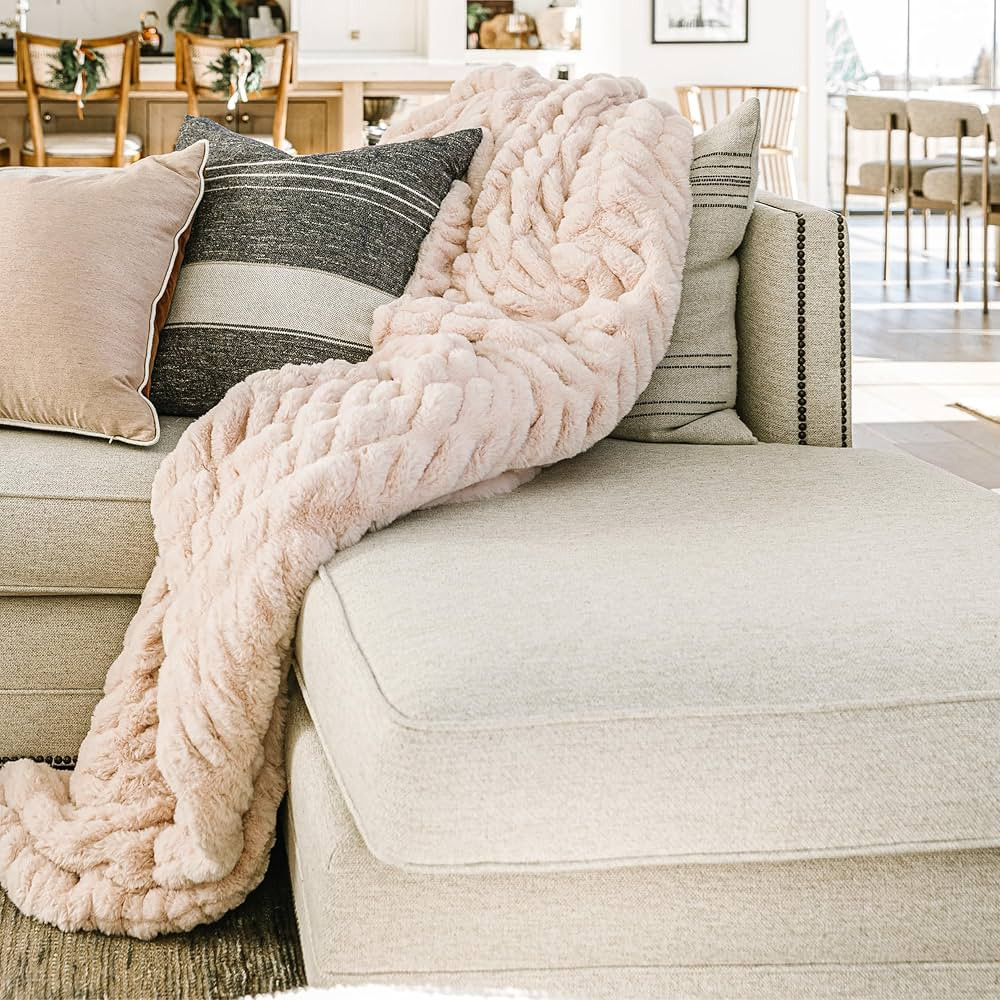 Minky Designs Blossom Pink Faux Fur Minky Blanket – Soft, Fluffy & Cozy Throw for Couch, Bed, o... | Amazon (US)