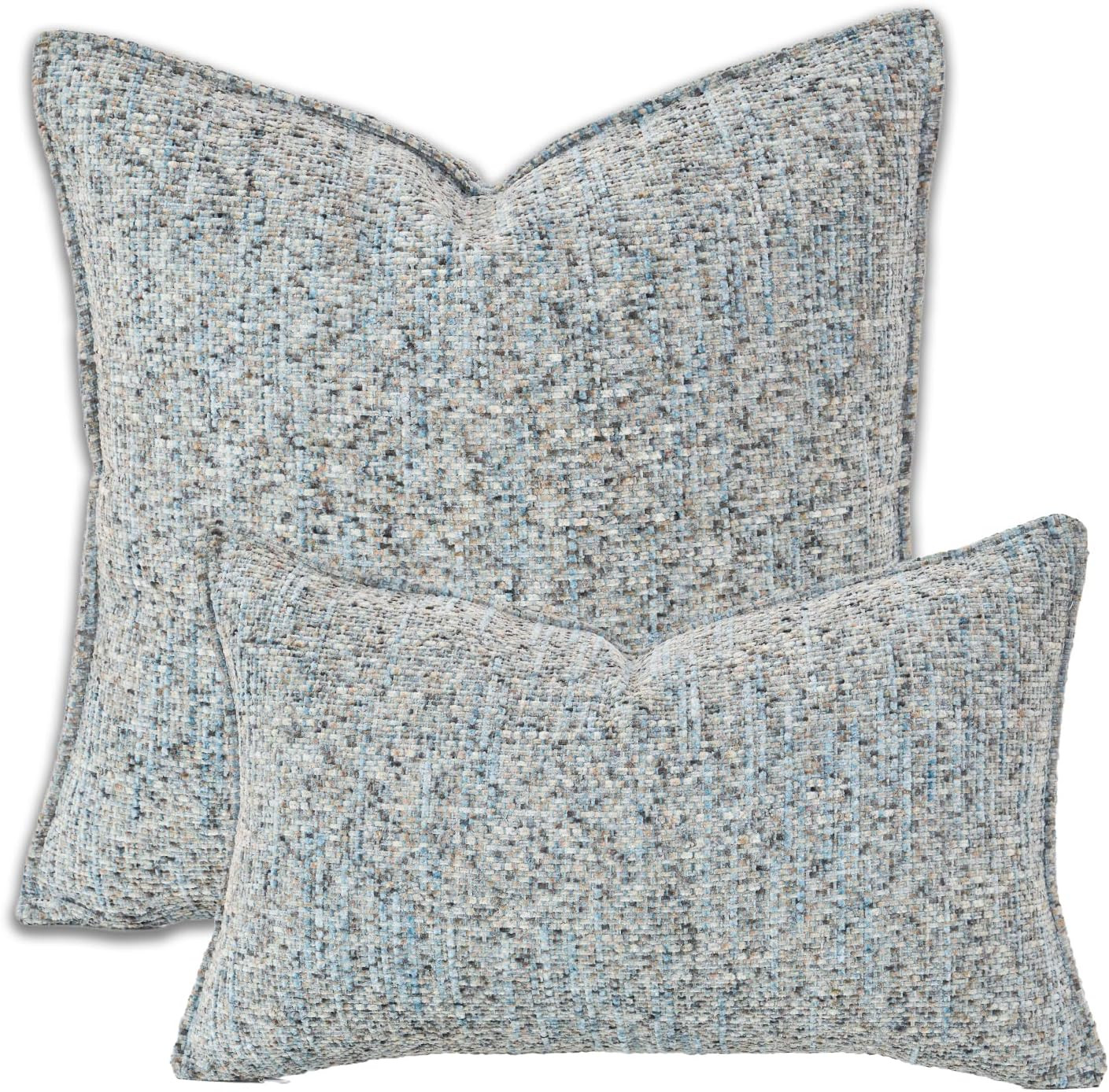 Premium Series Tweed Style Throw Pillow Cover, Linen Woven Textured Luxury Thick Cushion Case for Home Décor, Azure, 18x18 Inch | Amazon (US)