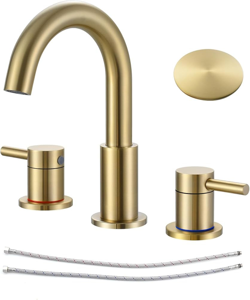 Bathroom Faucet for Sink 3 Hole 8 inch Spread Brushed Gold, Bathroom Sink Faucet with Pop Up Drai... | Amazon (US)