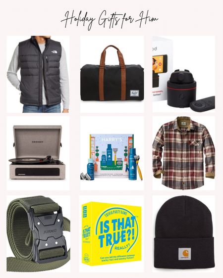 Gift ideas for the guys in your life. Vest, flannel shirt, phone stand, record player, shaving kit, tactical belt, trivia game, warm hat 

#LTKHoliday #LTKGiftGuide #LTKCyberweek