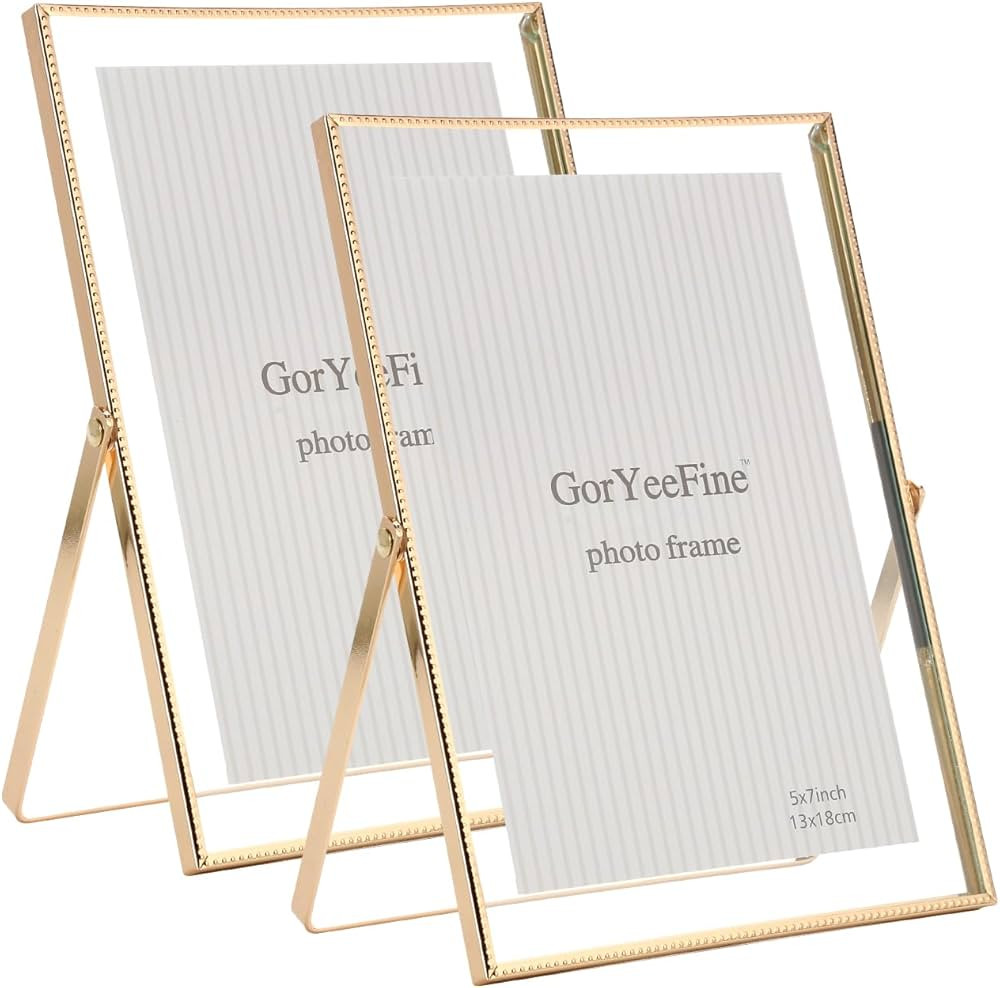 Gold 5x7'' Floating Frame Set of 2, For Photo Sizes (3.5 x5'', 4x 6'' up to 5x7'' ), Beautiful Me... | Amazon (US)