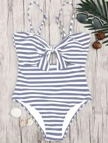 Striped Knot Cut Out One Piece Swimsuit | ZAFUL (Global)