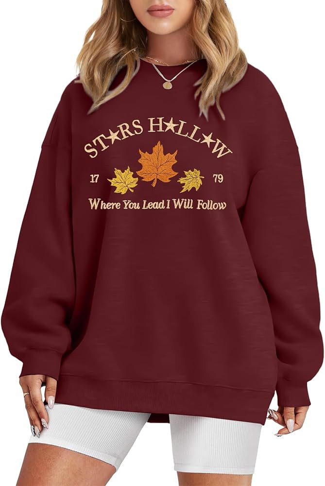 MYHALF Crewneck Sweatshirt for Women Fall Leaf Graphic Sweatshirts Vacation Long Sleeve Drop Shou... | Amazon (US)