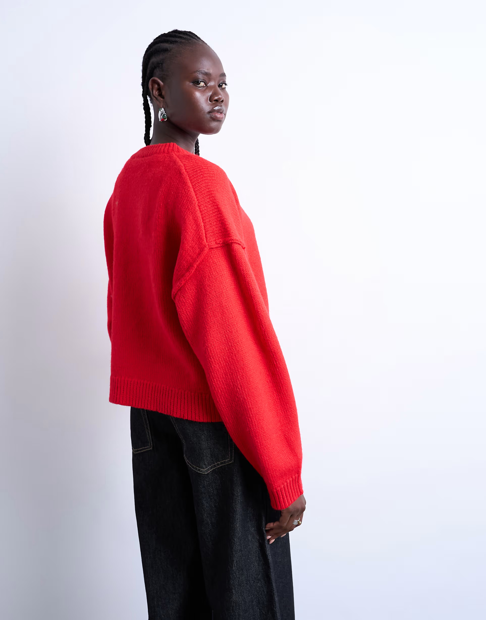 Topshop knitted exposed seam relaxed cardigan in red | ASOS (Global)
