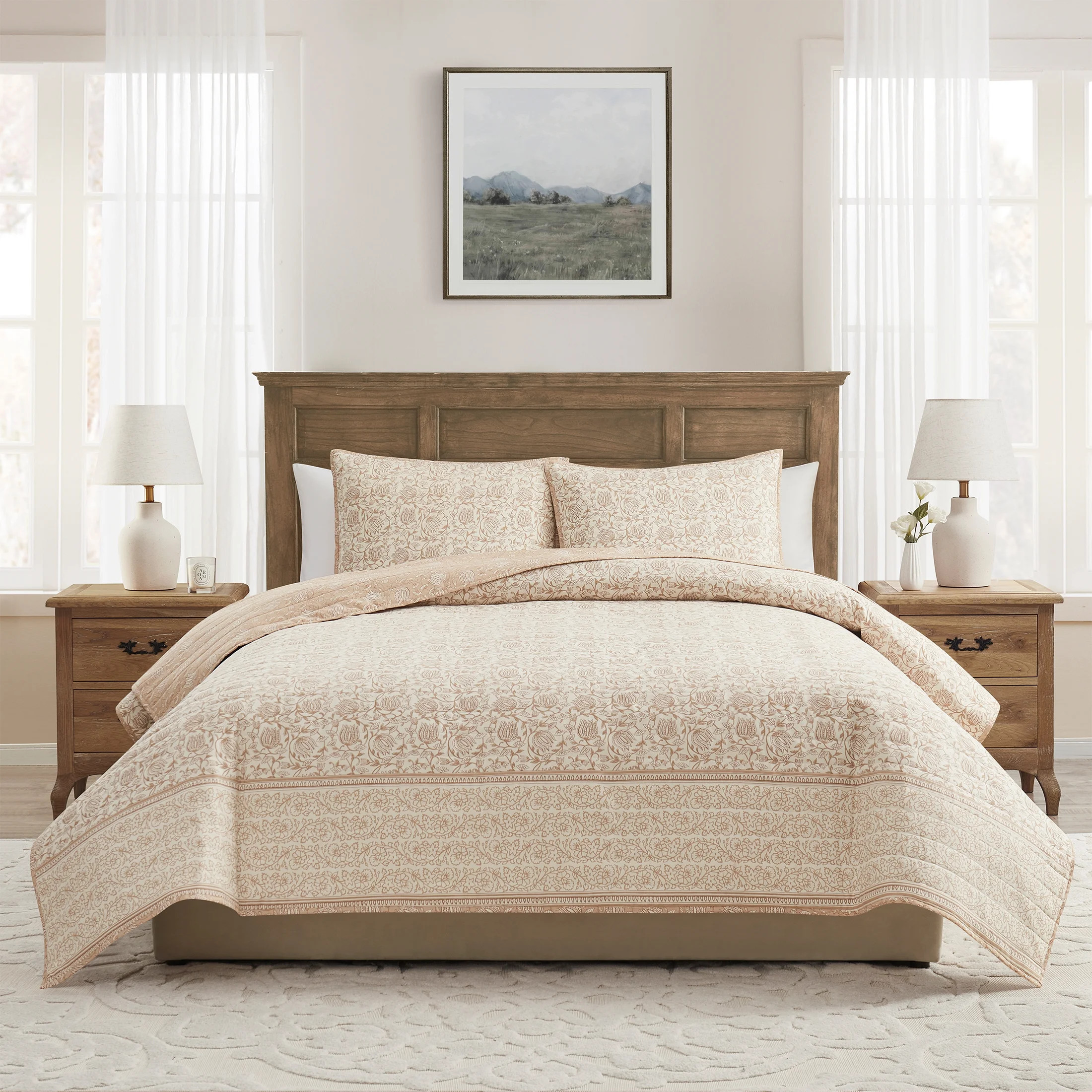 My Texas House Arden 3-Piece Taupe Floral Quilt Set, King | Walmart (US)