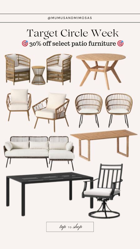 Target circle week deals and sales
30% off select patio furniture
Outdoor living sets 

#LTKsalealert #LTKhome #LTKSeasonal