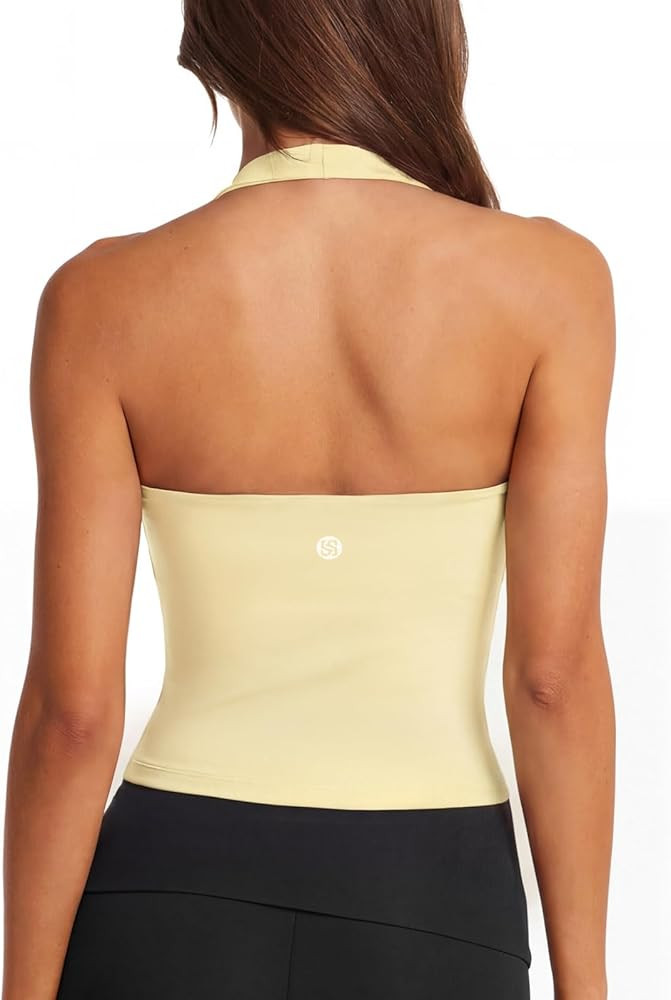 SUUKSESS Women Padded Halter Sports Bra Backless Longline Workout Crop Tank Tops | Amazon (US)