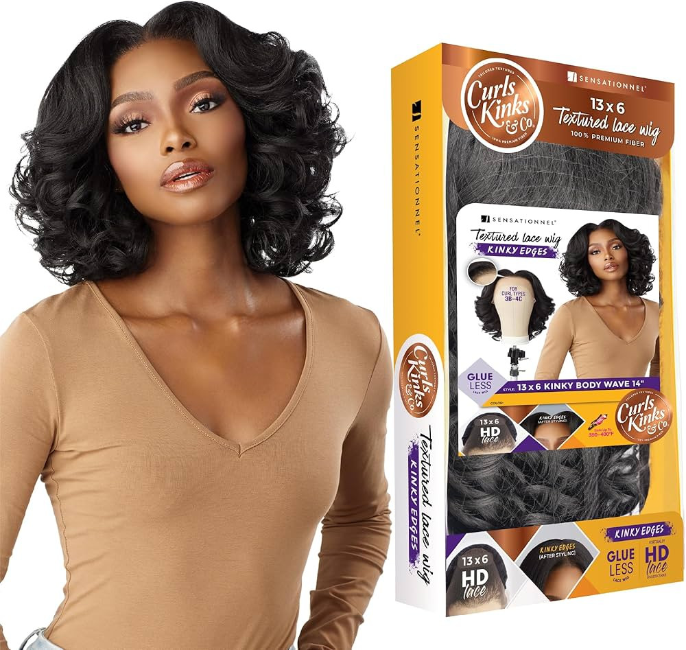 Sensationnel Kinky Edge 13x6 Lace Wigs - Kinky Edge Body Wave 14-inch glueless synthetic wig - CK... | Amazon (US)