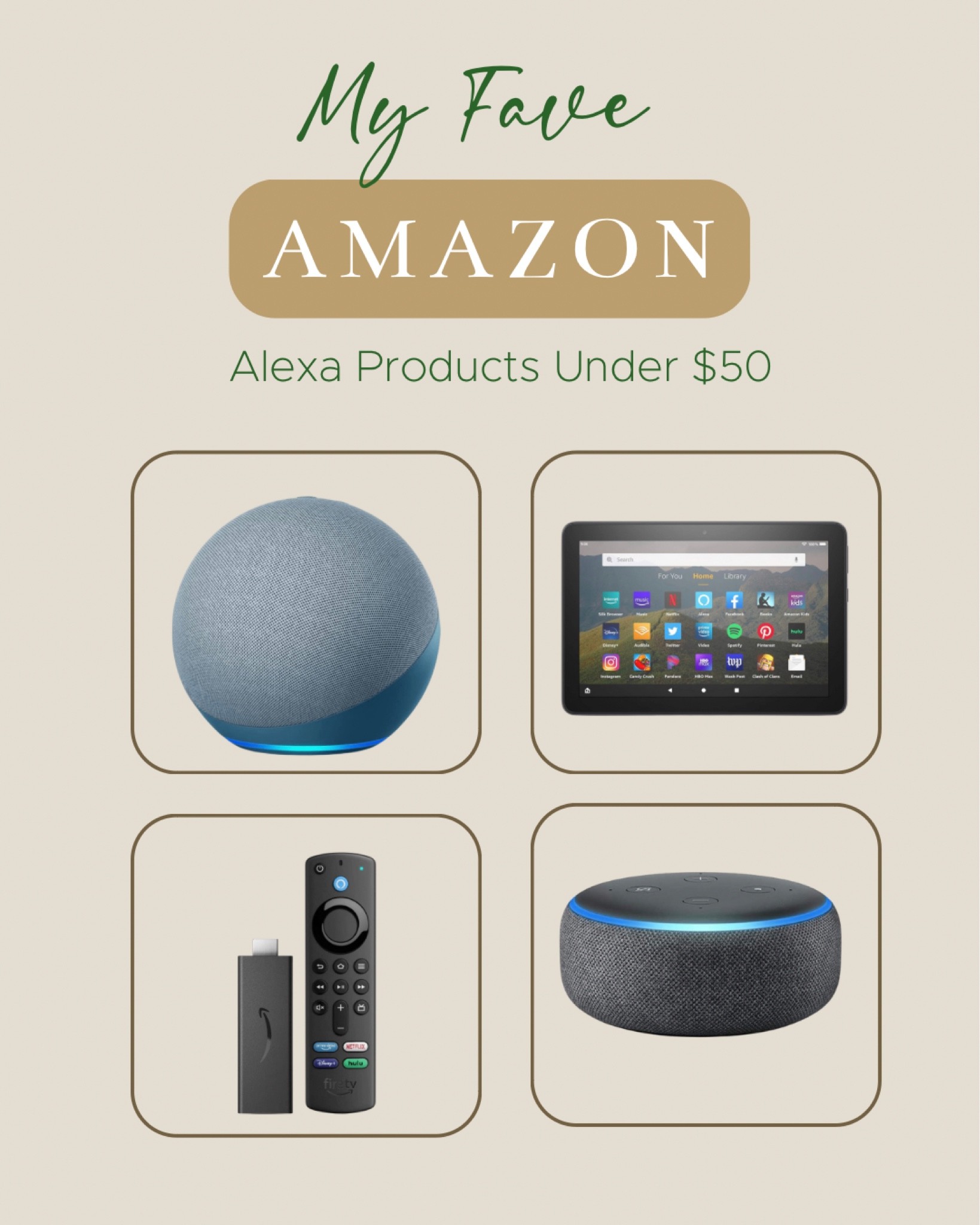 These #AlexaProducts are so well-loved by EVERYONE in my household! They will make the PERFECT #ChristmasGifts for anyone on your list!  The best part: they’re each under $50!

#AmazonFinds #AmazonProducts #Alexa #AmazonFaves #AnazonMustHaves #giftideas #giftsunder50 #holidaygiftideas 

#LTKhome #LTKGiftGuide #LTKunder50