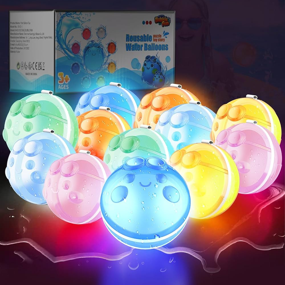 12 Pcs LED Light up Reusable Water Balloons, Pool Beach Water Toys for Boys and Girls, Outdoor Su... | Amazon (US)