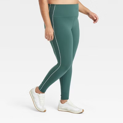 Women's Everyday Soft High-Rise Piped 7/8 Leggings - All In Motion™ Dark Green XXL | Target