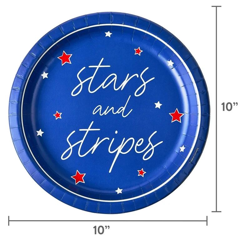 Patriotic Blue Stars and Stripes Banquet Paper Plates, 8 Count, by Way To Celebrate | Walmart (US)