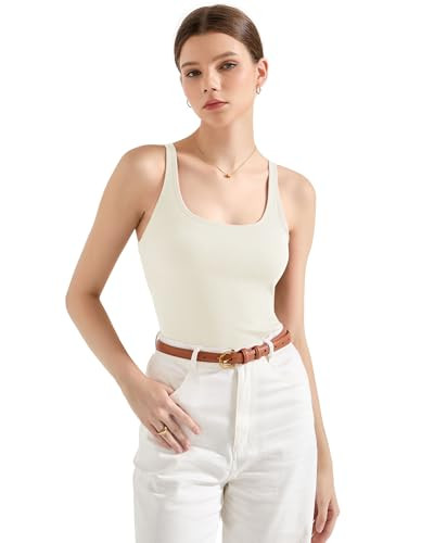 SUUKSESS Women Padded Ribbed Long Tank Tops Summer Going Out Basic Scoop Neck Cami Tops | Amazon (US)