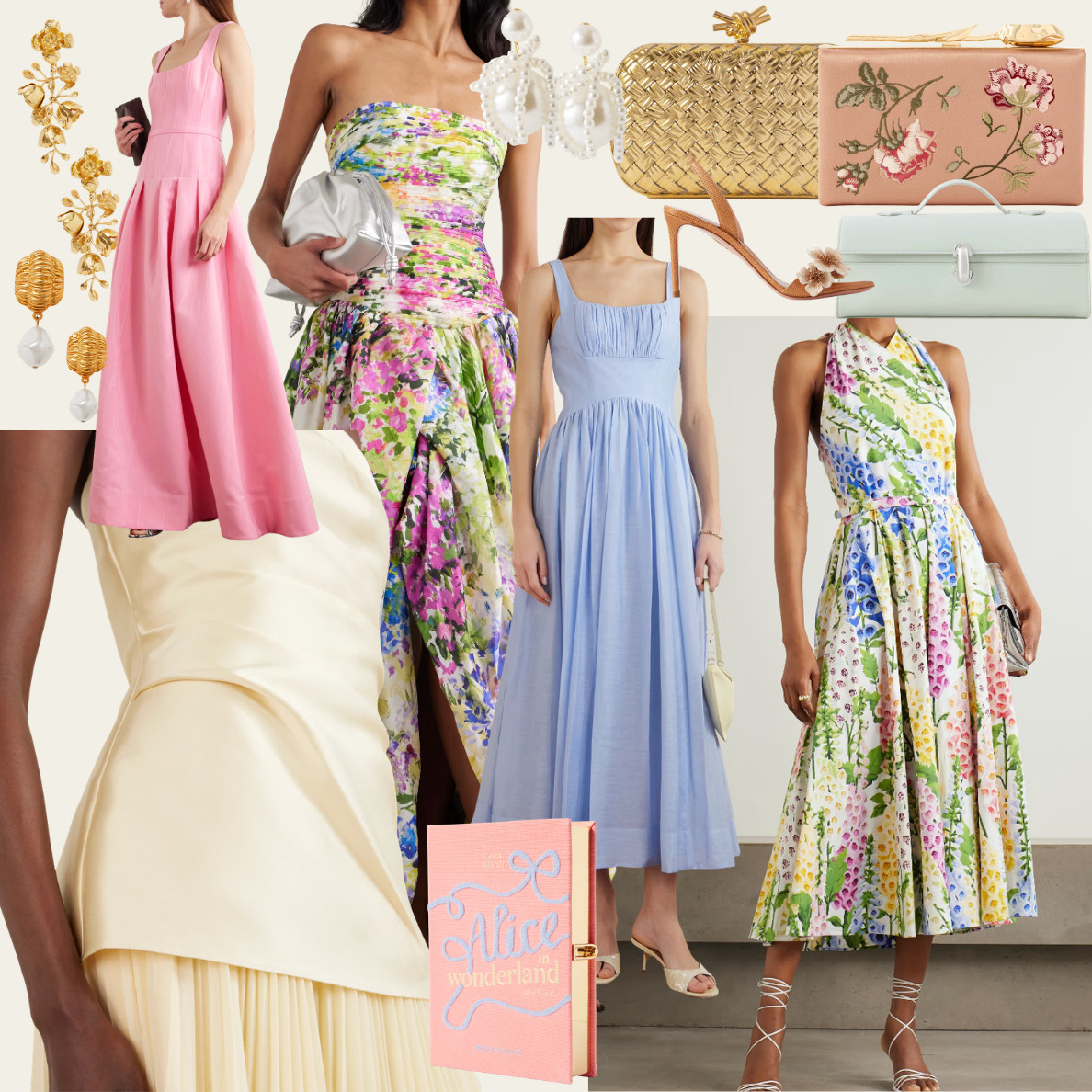 Luxury wedding dresses from Net A Porter 🫶🏻  Feminine, floral wedding guest dress ideas. Luxury accessories, wedding guest outfit ideas. 

 #LTKuk #LTKsummer #LTKwedding