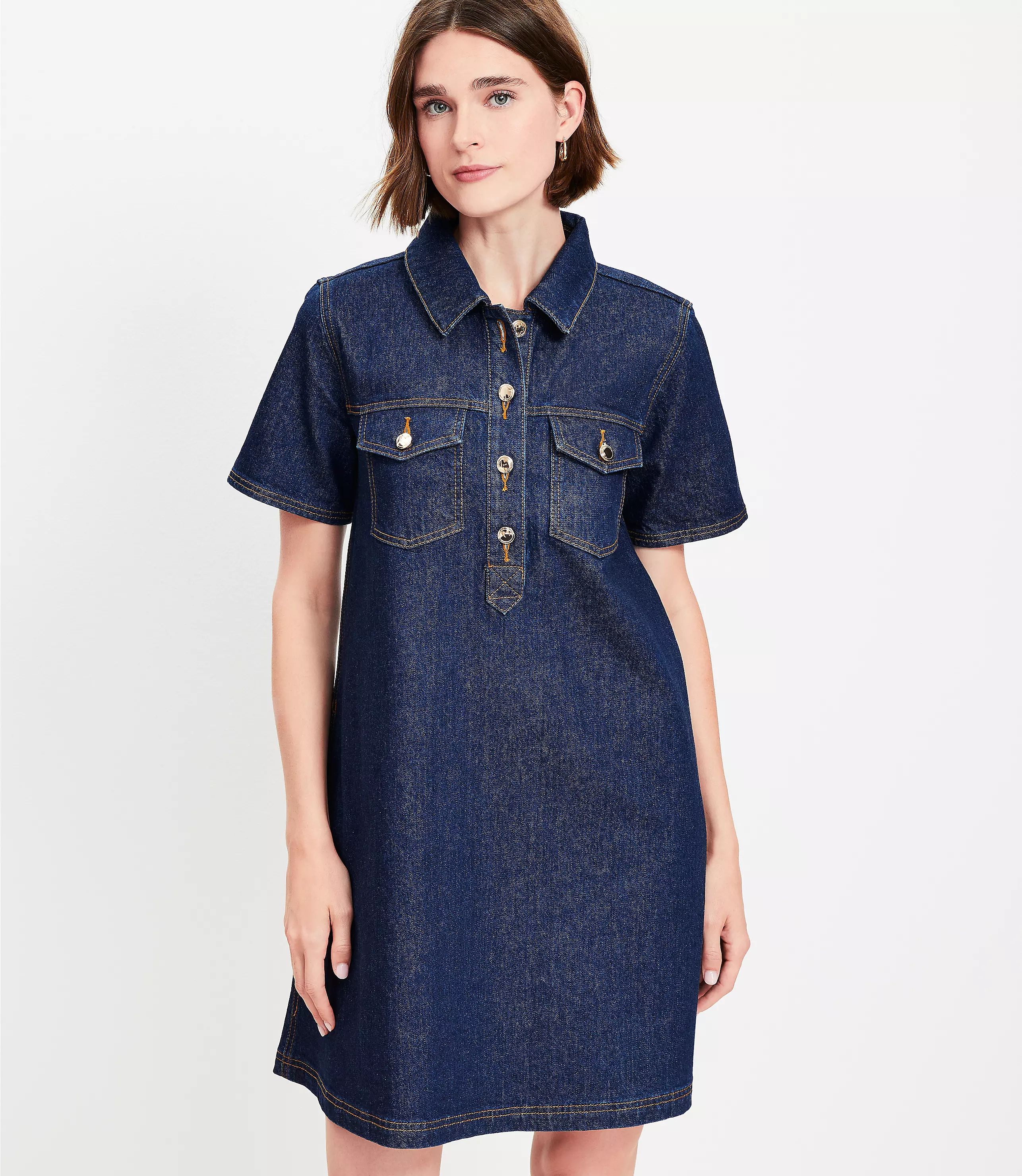 Petite Denim Mini Pocket Dress | LOFT