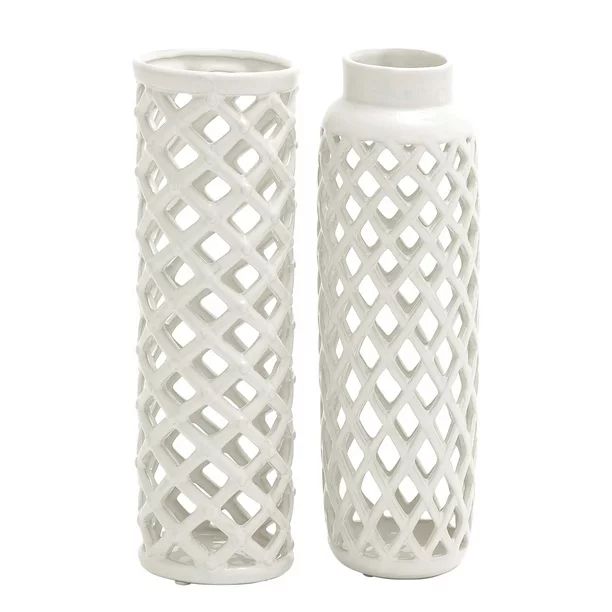 DecMode 4"W, 12"H Stoneware Modern Vase, White, 2 - Pieces | Walmart (US)