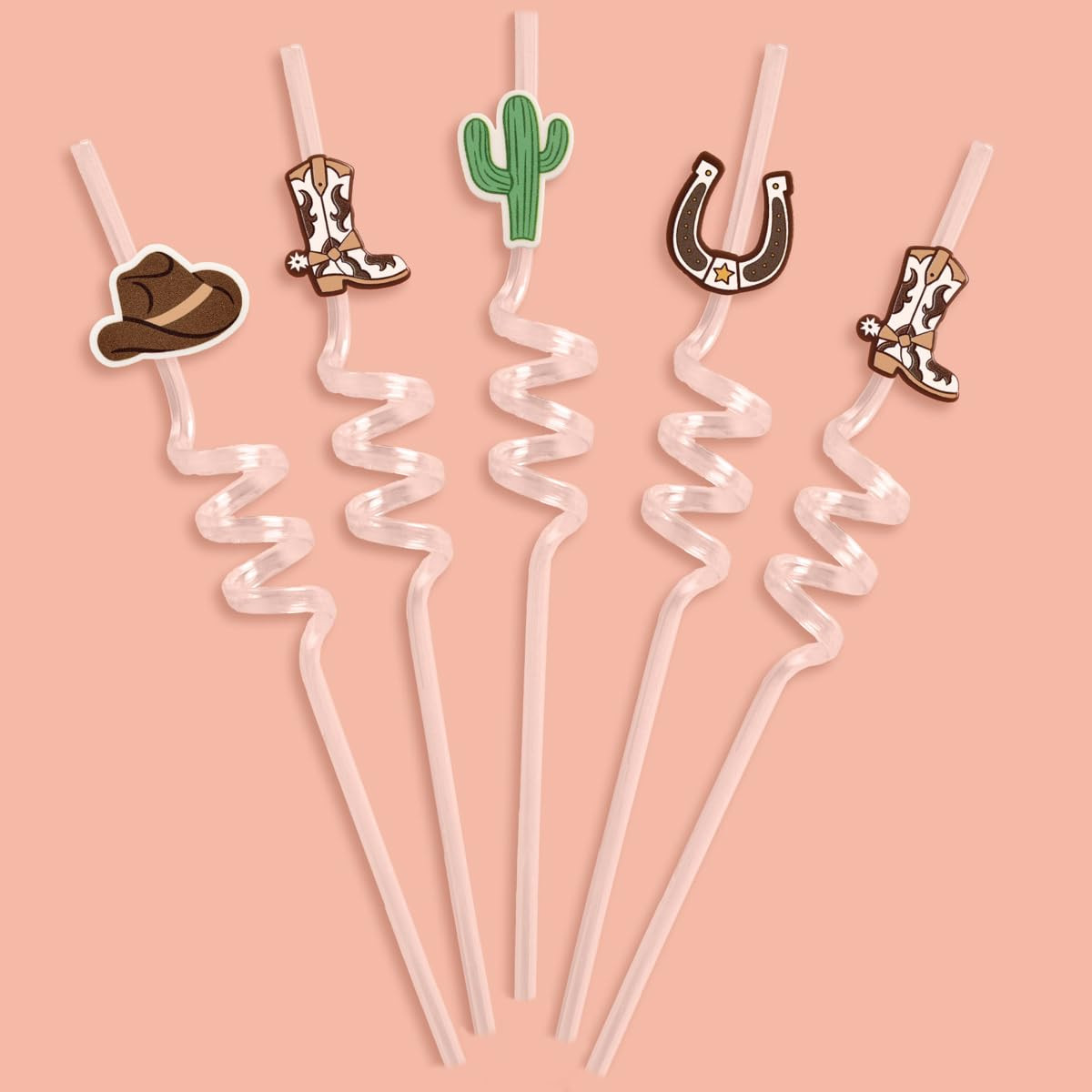 xo, Fetti Western Twirly Reusable Straw Set, Clear Plastic - 16 pc | Rodeo Birthday Drinkware, Ho... | Amazon (US)