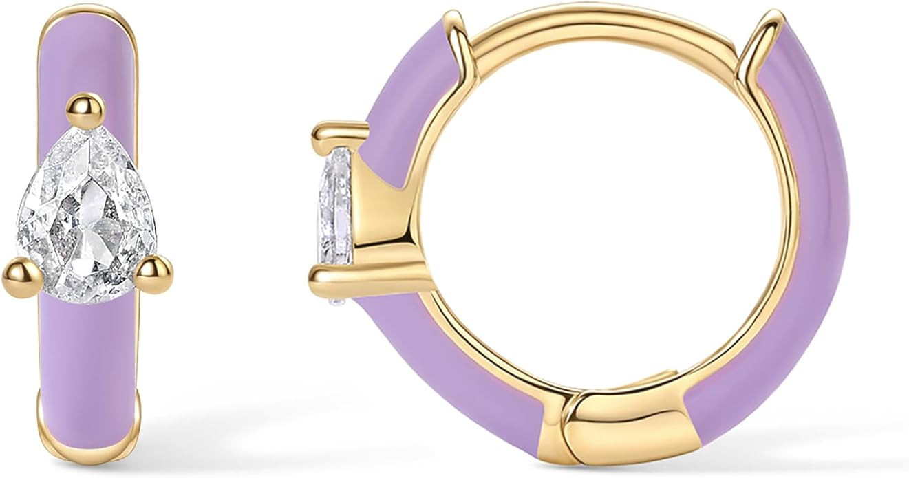 PAVOI 14K Gold Plated Sterling Silver Post Earrings for Women - Colored Enamel Cubic Zirconia Hug... | Amazon (US)