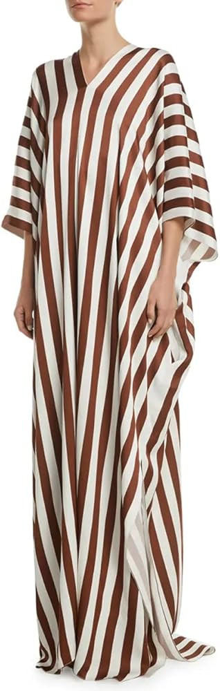 Hiyan Creation Striped Printed Ankle Length Daily Wear Satin Silk Kaftan For Women,Kaftans for wo... | Amazon (US)