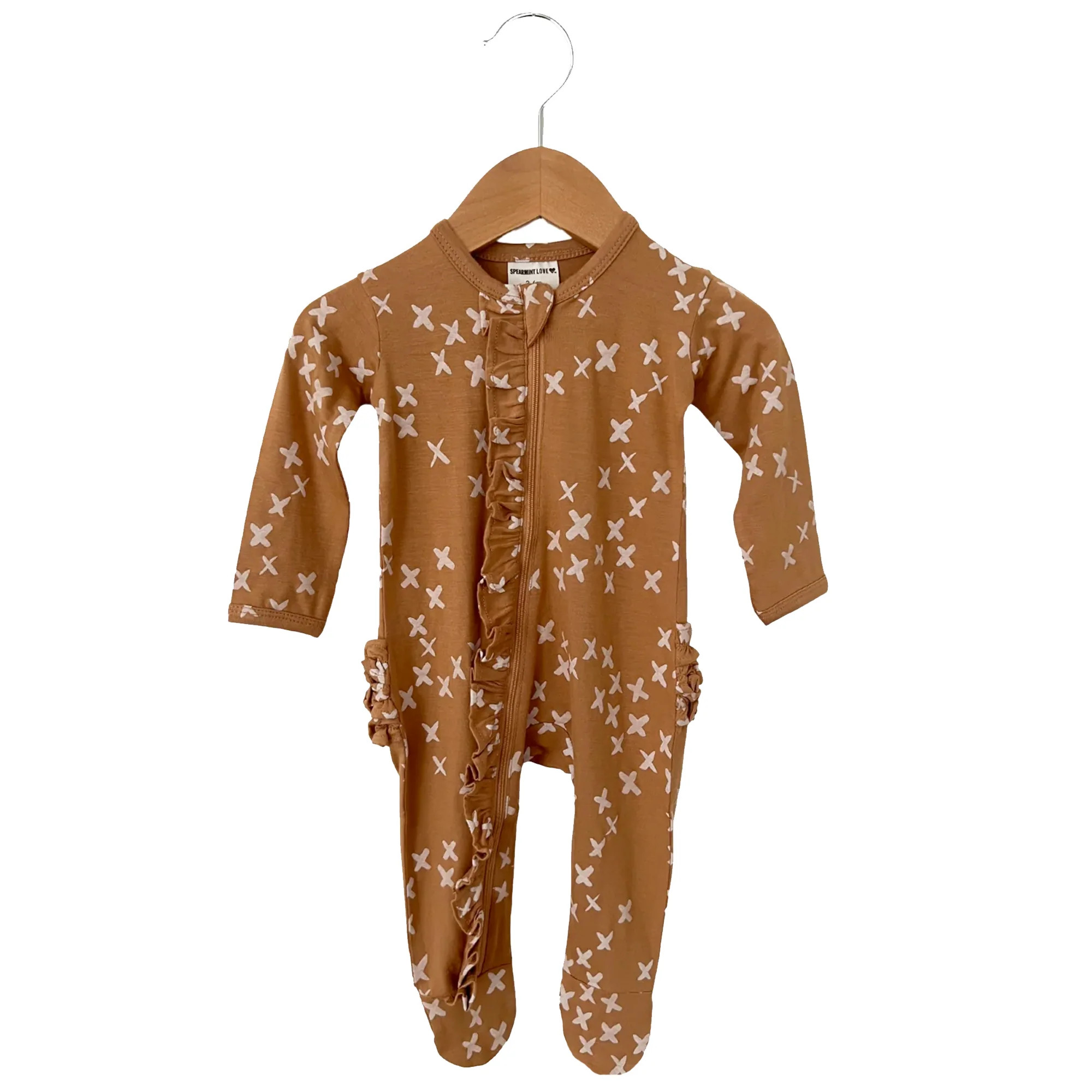 Ruffle Zipper Footie, Nutmeg Kisses | SpearmintLOVE