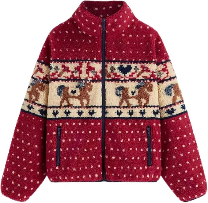 Stand Collar Sherpa Fleece Jackets for Women Warm Winter Long Sleeve Zip Up Festival Party Loose ... | Amazon (US)