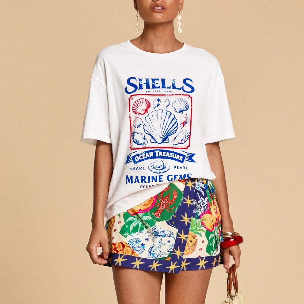 Travachic 2026 Primavera/Verano Nueva Llegada Camiseta De Manga Corta Con Gráfico De Vida Marina, Estilo De Vacaciones, Gráfico Tejido Impreso, Vacaciones De Verano Casuales Para Mujeres, Vacaciones De Playa Bohemia, Boho Chic, Concierto De Country, Festivales De Vacaciones, Playa Para Mujeres | SHEIN