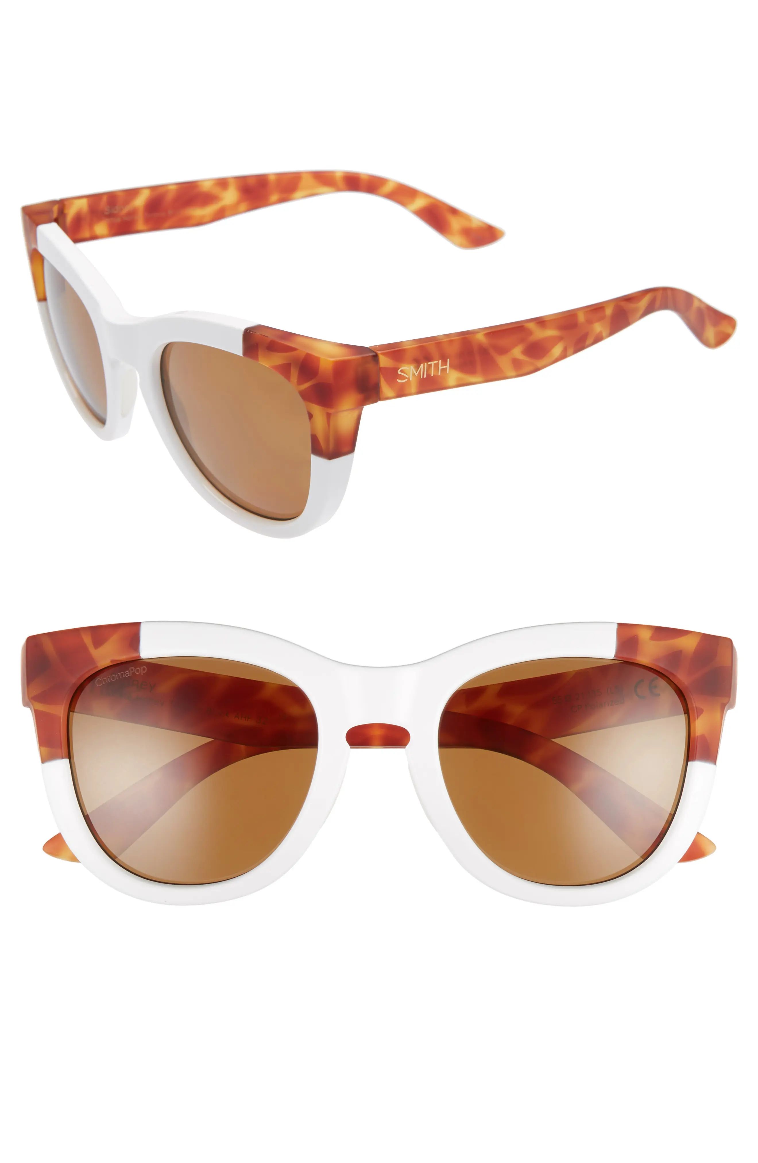 Women's Smith Sidney 55mm Chromapop Polarized Cat Eye Sunglasses - White/ Honey Tortoise | Nordstrom