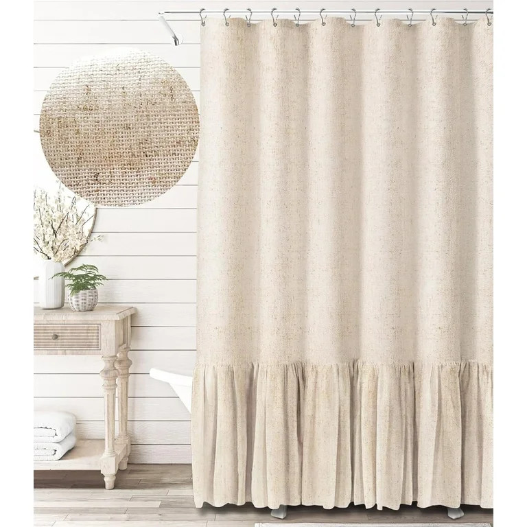Psoiuetr Farmhouse Shower Curtain with A Ruffle Hem Beige Natural Linen Shower Curtain for Bathro... | Walmart (US)