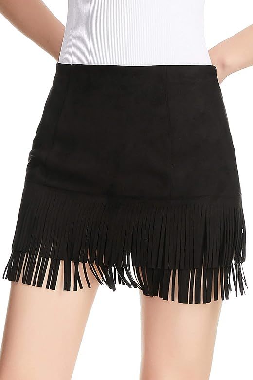 Relish Noless Women Fringe Skirt High Waist Cute Tassel Short Skirt Bodycon Faux Suede Mini Swing Sk | Amazon (US)
