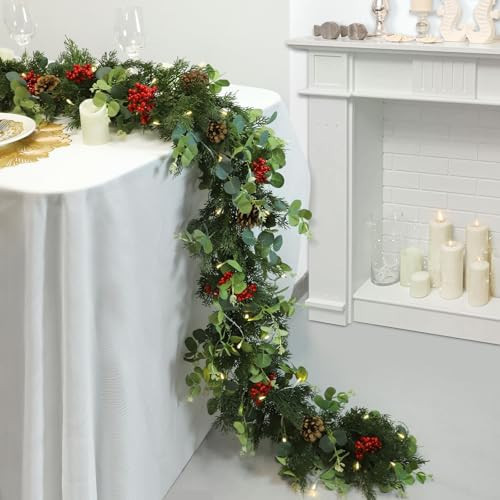 Christmas Garland,Artificial Pine Cypress Garland with Berry and Pinecone,Christmas Greenery Garland for Mantle,Table,Stair Handrail,Indoor,Outdoor Christmas Decorations(5.9FT | Amazon (US)