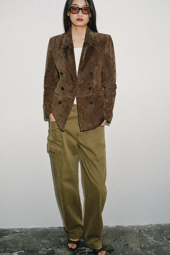 100% LEATHER SUEDE DOUBLE-BREASTED BLAZER | Zara UK