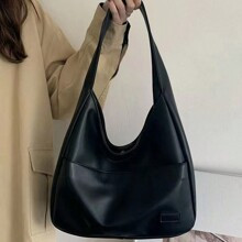 2024 Fall/Winter New Women Large Capacity Bucket Shoulder Bag, Tote Handbag, PU Leather Casual Commuter Bag, Fashion Simple Trendy Oversized Solid Col | SHEIN