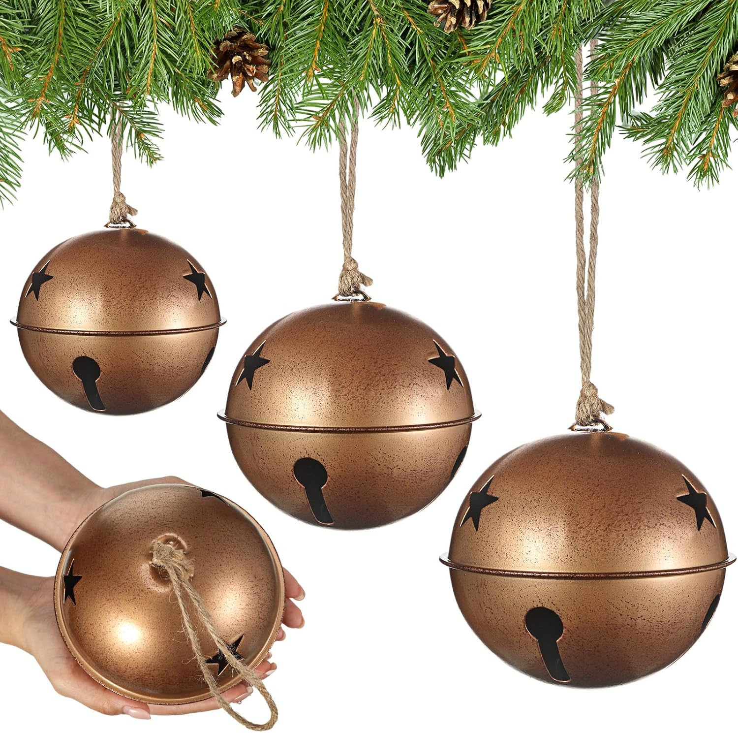 Tandefio Giant Vintage Christmas Bells Christmas Tree Ornaments Set of 5.5" x 4.7" x 4" H Decorative Bells with Jute Hanging Rope for Doorknob Home Garden Decoration | Amazon (US)