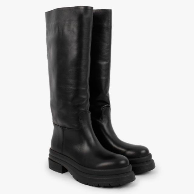 Kereden Black Leather Chunky Lug Sole Knee Boots | Daniel Footwear (UK)