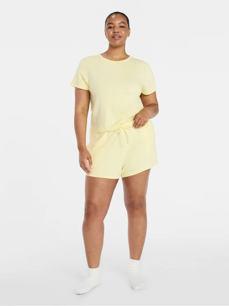 Joyspun Women’s Pointelle Knit Sleepwear Shorts, 4'' Inseam, Sizes XS-3X | Walmart (US)