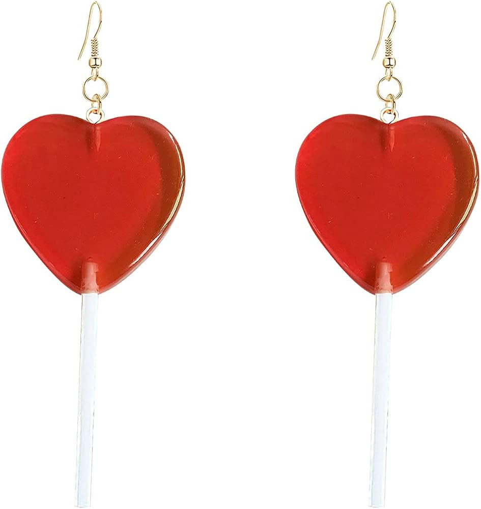 Food Sweet Cute Clear Transparent Heart Candy Resin Lollipop Earrings Resin Candy Earrings Costum... | Amazon (US)