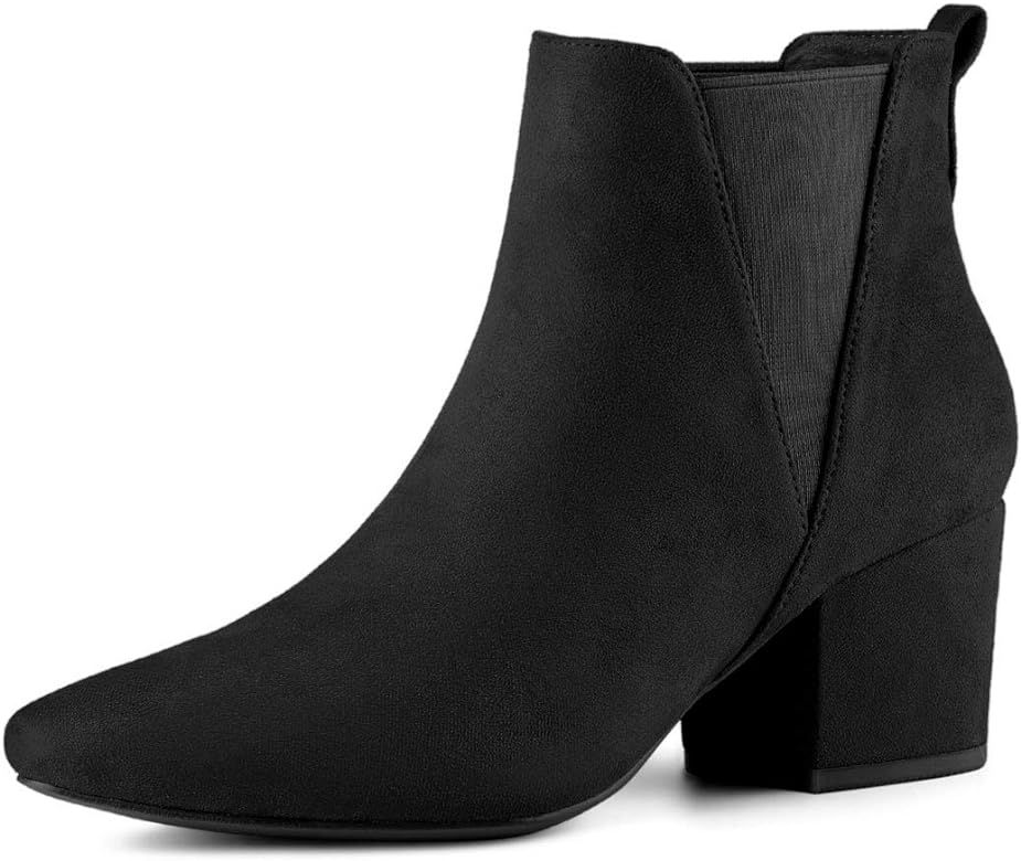 Allegra K Women's Pointed Toe Block Heel Ankle Chelsea Boots | Amazon (US)