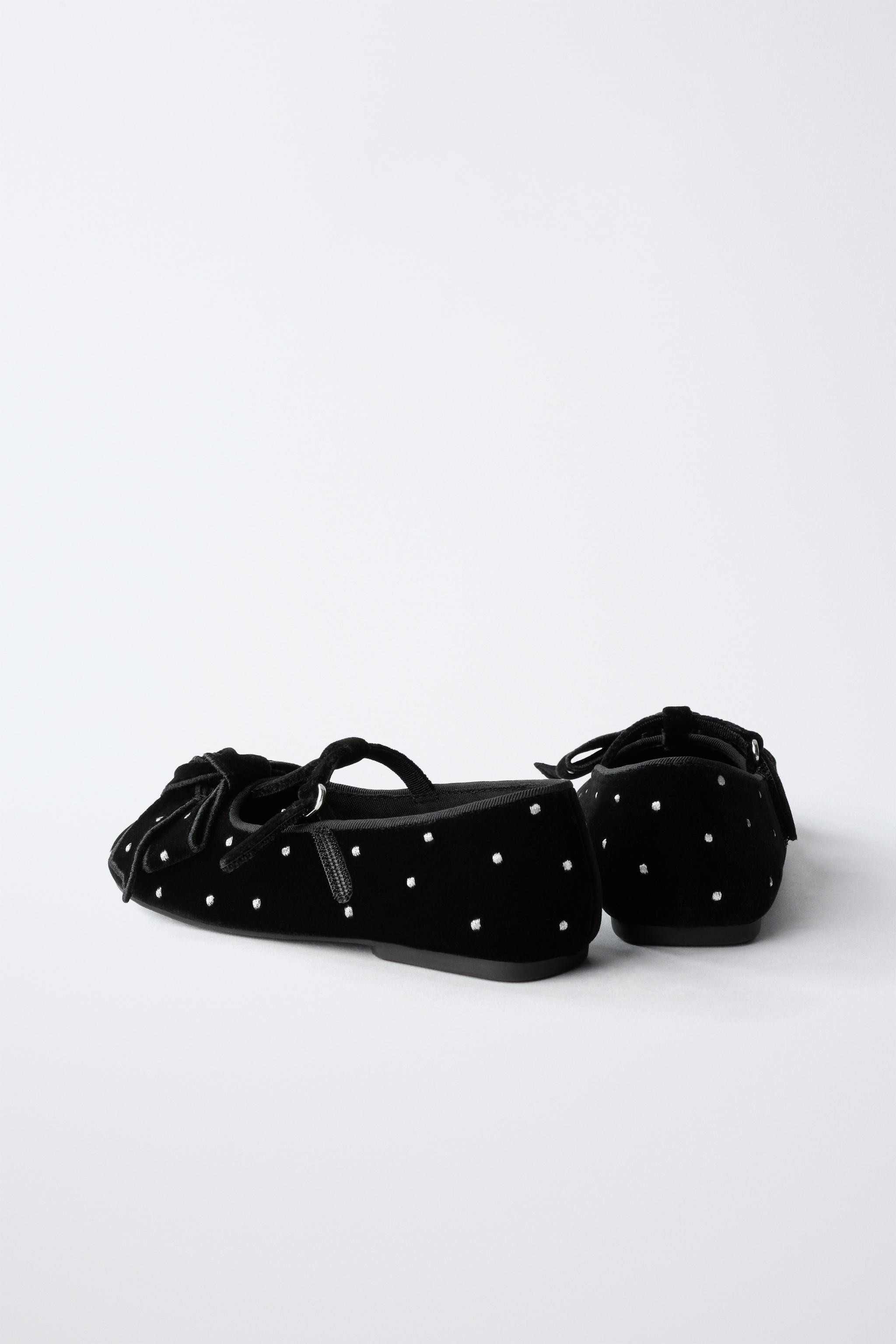 VELVET T-BAR BALLET FLATS WITH BOW | Zara UK